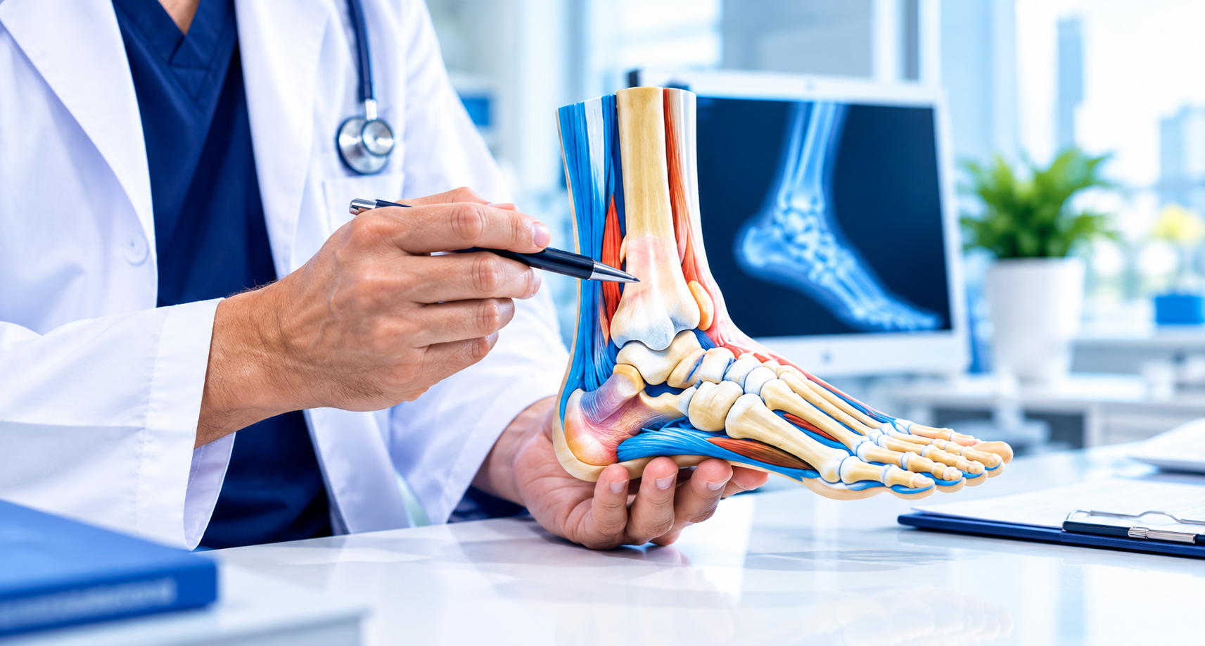 Especialista evaluando la anatomía del tobillo
